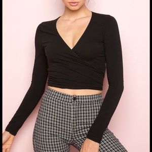 BRANDY MELVILLE long sleeve black wrap top!